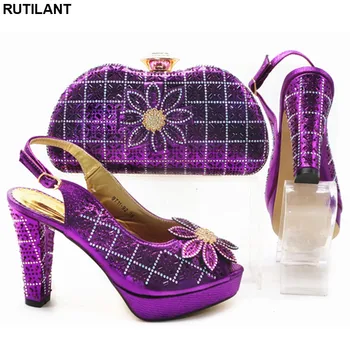 

Designer Shoes Women Luxury 2019 Italian Ladies Shoes and Bags To Match Set Decorated with Rhinestone Plus Size Shoes Women Heel