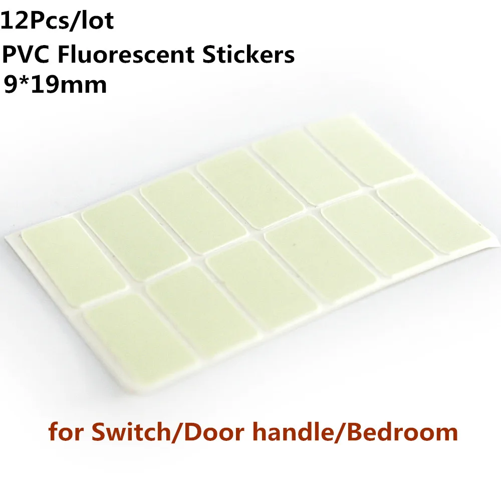 

12pcs/lot PVC Fluorescent Stickers Glow In the Dark Stickers for Light Switch Button/Door handle/Bedroom use 9*19mm