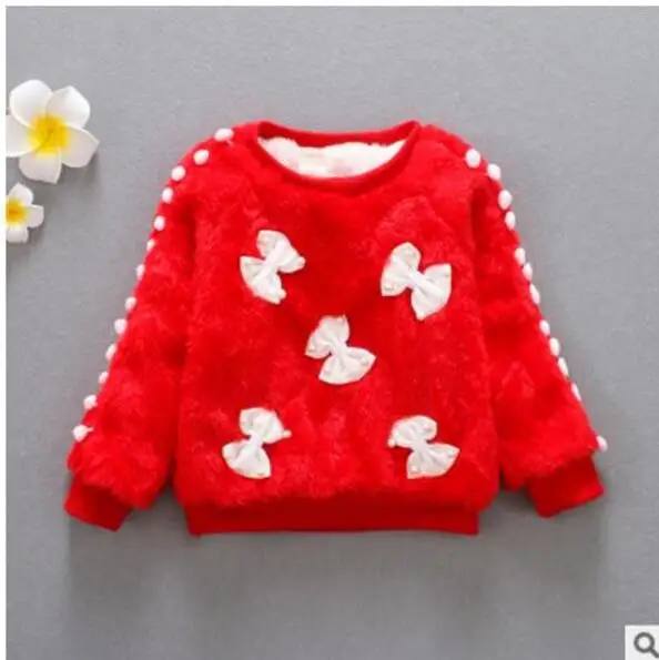 

winter new children and girls 5 pearl bowknot hair sweater pullover thickening clothes for0-2 year old baby free delivery