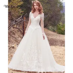 Weiyin 2018 Vestido де Novia Новое поступление v-образным вырезом линия аппликации кружева с длинным рукавом свадебные платья свадебное платье из