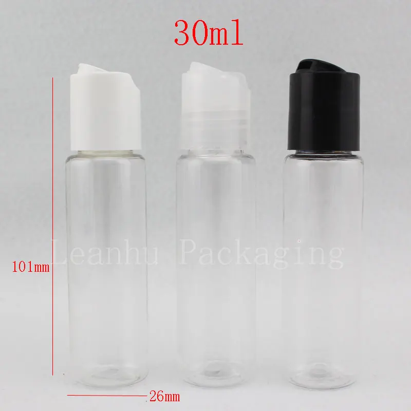 

30ml X 100 Transparent Small Plastic Empty Cosmetic Bottles With Disc Top Cap 1OZ Vial PET Bottles Empty Clear Travel Container