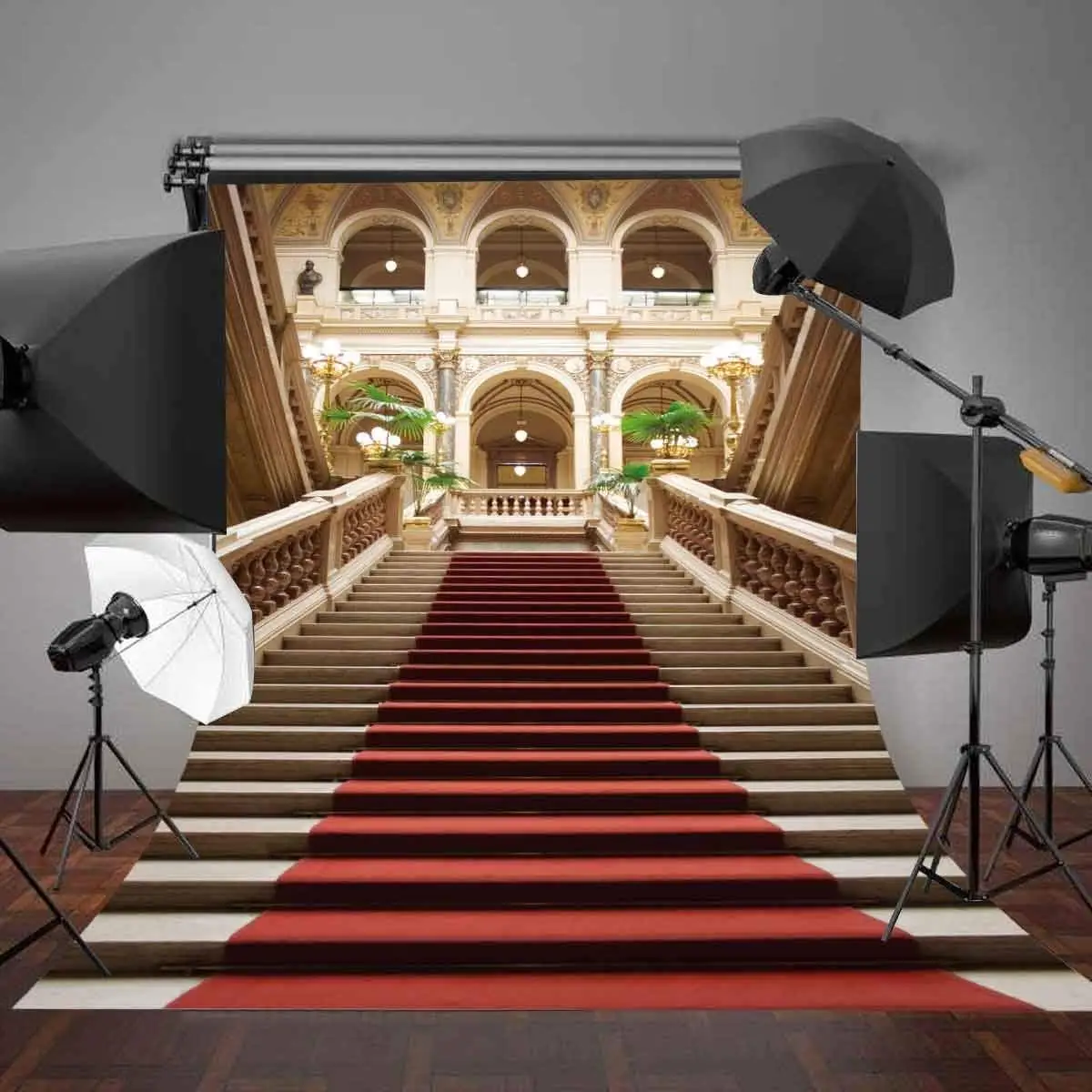 150x220cm Red Carpet Stairs Photography Backdrop Retro Elegant Wedding Photography Studio Props