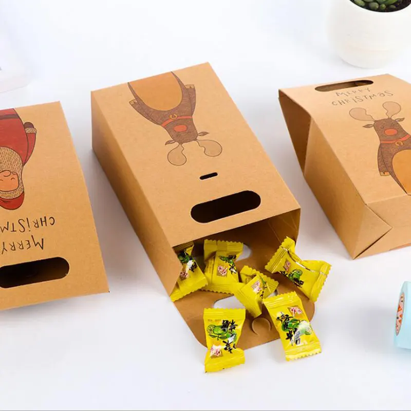 10Pcs/Lot Kraft Paper Cake Dessert Packaging Box Bag Merry Christmas