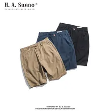 H. A. Sueno винтажные мужские хлопковые шорты в повседневном стиле до колена мужские брюки винтажные однотонные шорты для мужчин поддержка прямых поставок/5