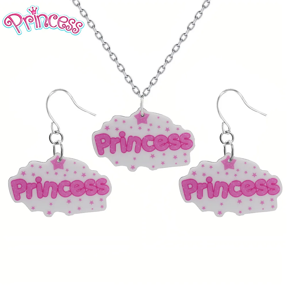 PrinSis New Fashion Girls Kids Gift Jewelry Pink Princess Letter Earring Pendant Short Chain Necklace Xmas Wholesale KS106 | Украшения и