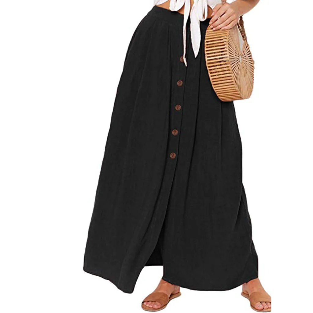 Женская юбка модная летняя повседневная однотонная Раздвоенная застежка, открывающая выдолбленные повседневные длинные юбки большого