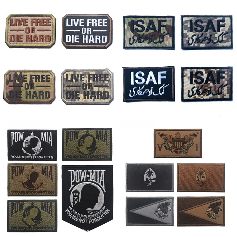 

2019 Variety Multi-color DIY Patch for Clothing 100% Embroidered POW MIA Armbands Badges ISAF Patch Hook&loop Double Layer