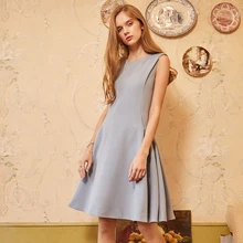 NOVEDAD DE VERANO 2018 ARTKA, vestido de paraguas giro grande sin mangas con cintura ajustada elegante acampanada y bolsillos sólidos para mujer, LA10381X(China)