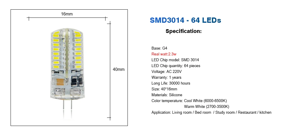 10 шт. G4 Светодиодный светильник высокой мощности 3 Вт SMD2835 3014 DC 12 В AC 220 В белый/теплый белый светильник, заменить галогенный Точечный светильник, люстра