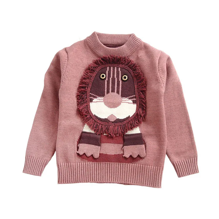Свитера для мальчиков; весна г.; детские вязаные свитера с рисунком льва; детские вязаные пуловеры для девочек; roupa infantil; для малышей 1, 2, 3, 4 лет - Цвет: Розовый