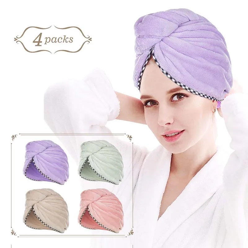 Coral Fleece Solid Hair Turban Quickly Dry Hair Hat For Lady Man Cap Bathing Tool Drying Towel Head Wrap Hat With Button Coral Fleece Solid Hair Turban Quickly Dry Hair Hat For Lady Man Cap Bathing Tool Drying Towel Head Wrap Hat With Button