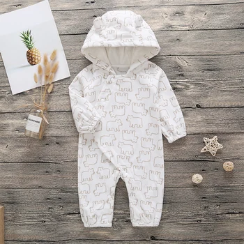 

baby boy girl clothes 2019 new listing autumn new snow white hooded long-sleeved thick jumpsuit baby children climbing clothes