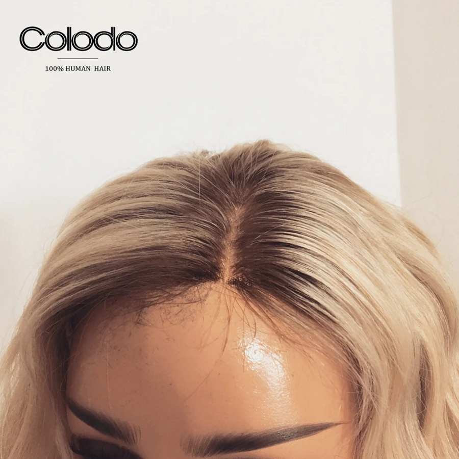 COLODO Preplucked 13X4 Remy Brazilian 613 Lace Front Wig With Baby Hair Grey Short Wavy Bob Lace Fr