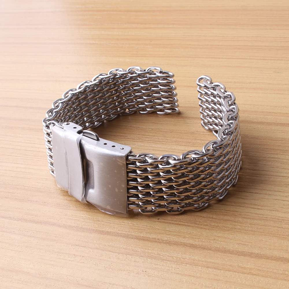 

Watchbands 18MM 20MM 22MM 24MM Silver stainless steel loose links mesh watch strap bracelets safety buckle folding clasp special