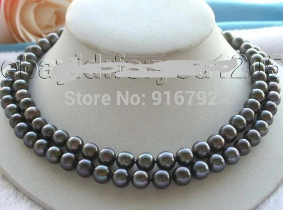 

Wholesale 17-18" Double Genuine Natural 10mm Round Black Pearl Necklace Zircon