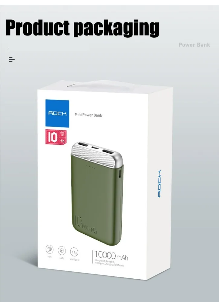 Внешний аккумулятор Rock с 2 мя Usb портами 3 А 10000 мАч|Внешние аккумуляторы| |