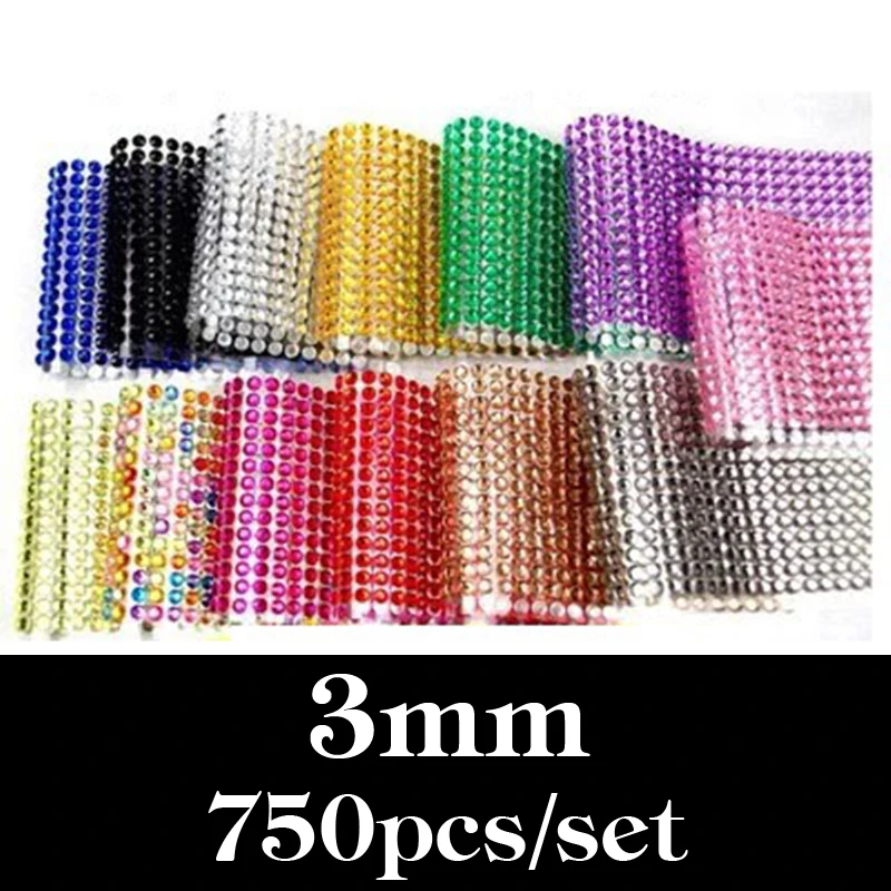 

3MM 750Pcs/set Car Auto Interior Computer Exterior Sticker Bling Crystal Design Rhinestone Self Adhesive Scrapbooking Stickers