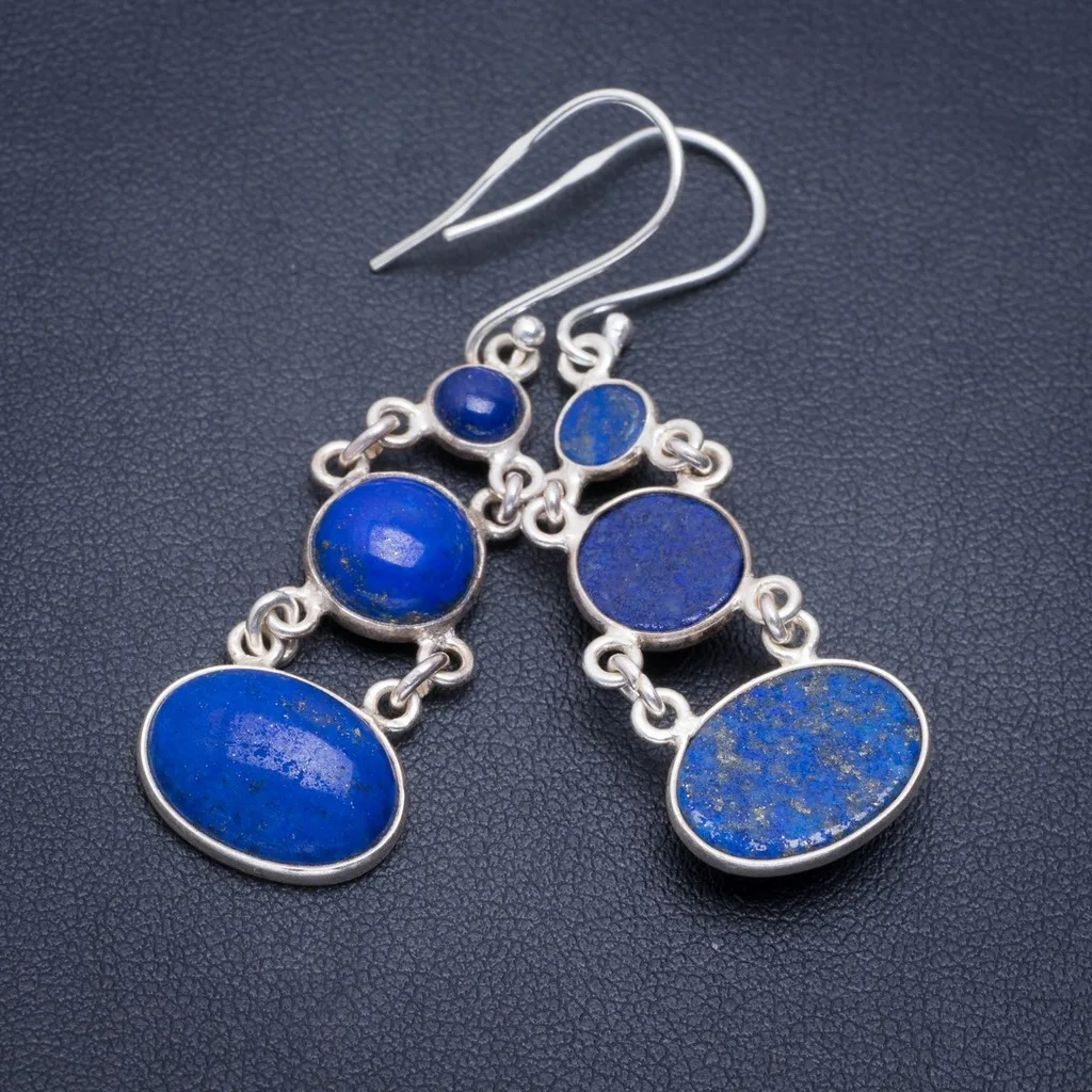 

Natural Lapis Lazuli Handmade Unique 925 Sterling Silver Earrings 2" A2300