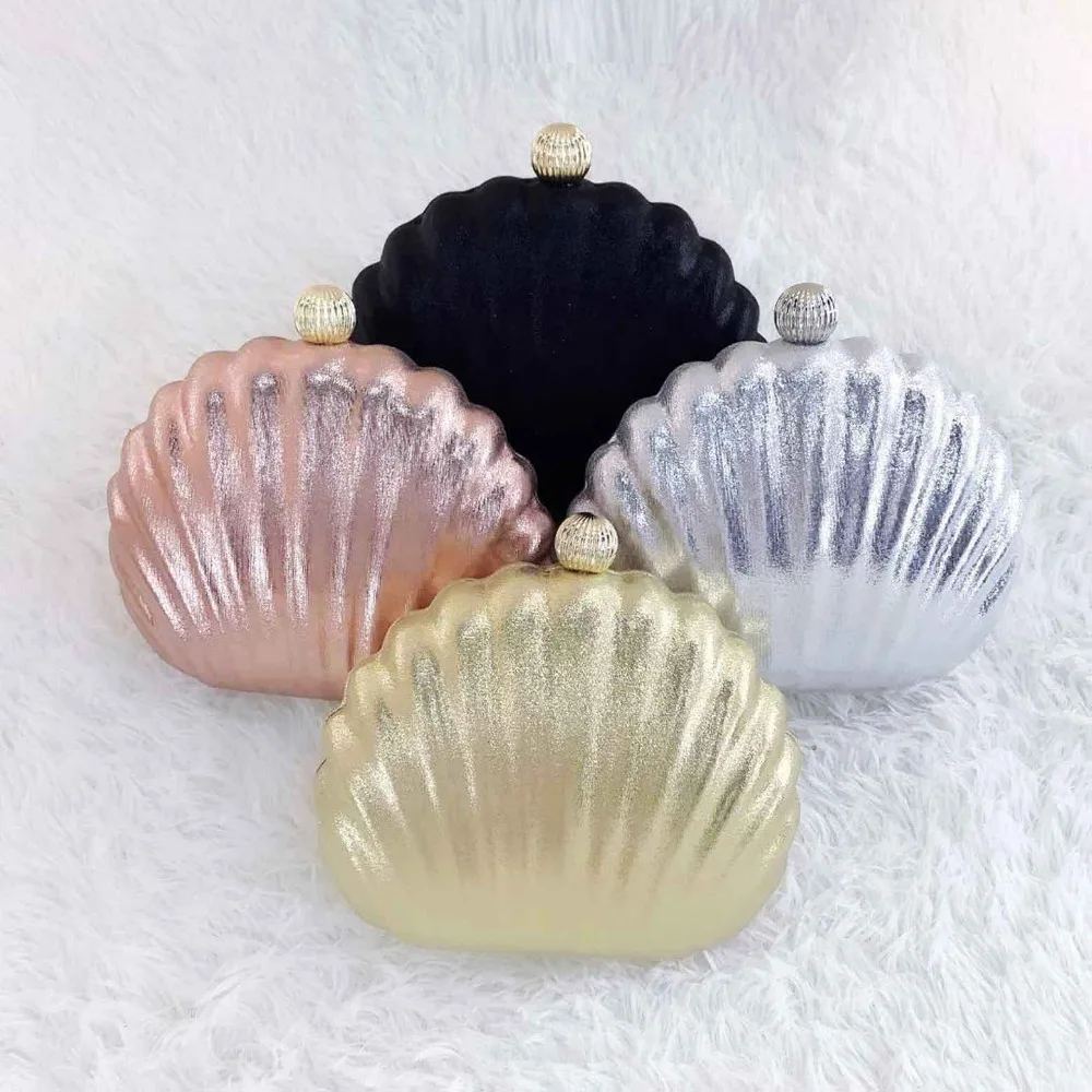 

Champange Silver Black Shell Pattern Evening Bags Party Purse Wedding Bridal Brand Women Messenger Bags Chain Shoulder Bags