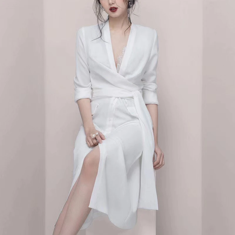 

2019 New Rayon Solid Sashes V-Neck Women's Dresses Free Shipping