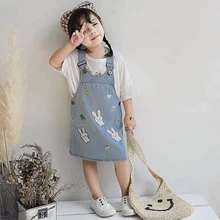 Летнее платье на подтяжках для девочек платье на бретелях для малышей Детское платье vestidos платье для малышей джинсовое платье с сердечками и звездами для детей от 2 до 7 лет