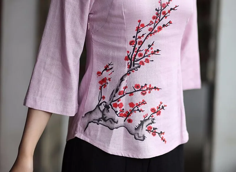 Новое поступление, розовый, черный, китайский женский комплект из рубашки и штанов, хлопковый льняной костюм в стиле Танг, Размеры S M L XL XXL XXXL 2618-2