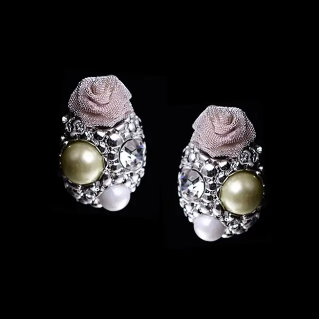 Whole Silver Jewellery Clip On Earrings Crystal Rhinestone Lace Whole Silver Jewellery Clip On Earrings Crystal Rhinestone Lace Rose Statement Pearls