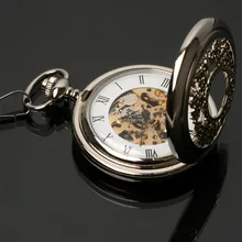 Механические классический серебристый цветок резьба карманные часы