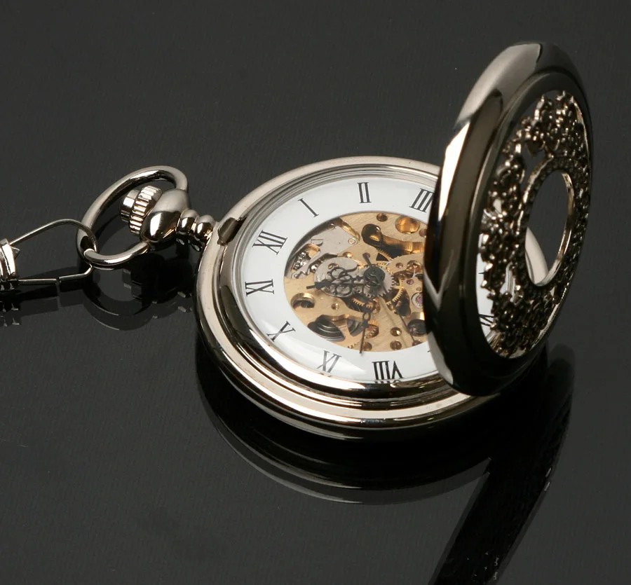 

Mechanical Classic Silver Flower Carving Pocket Watch