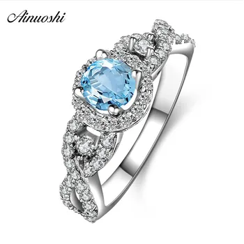 

AINUOSHI 0.5ct Round Cut Natural Blue Topaz Halo Ring 925 Silver Weaving Ring Women Engagement Wedding Party Ring Jewelry Gifts