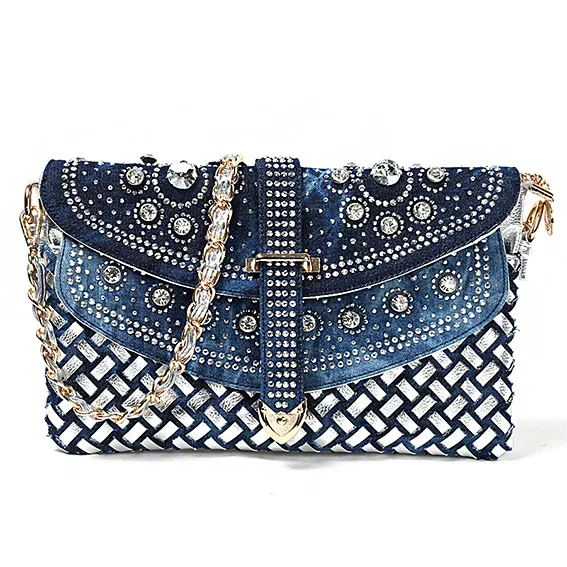 

2019 foreign trade popular style diamond denim bag single shoulder slant women's bag dinner bag national handbag