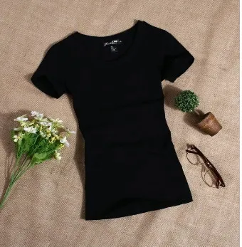 

High Quality 2 Color S-3XL Plain T Shirt Women Cotton Elastic Basic T-shirts Female Casual Tops Short Sleeve T-shirt Women