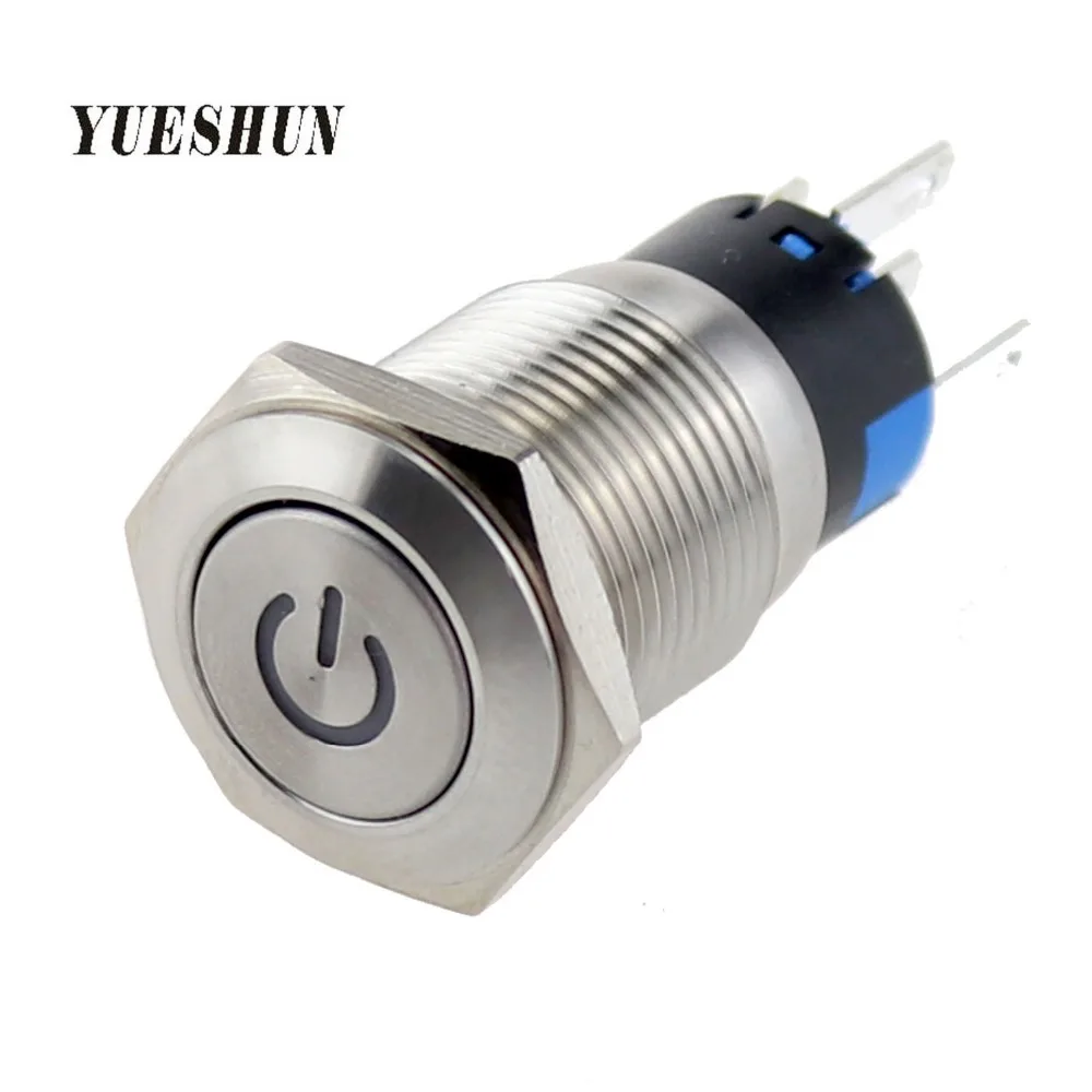 

YUESHUN 16mm LED Push Button Switch 3A Electrical Equipment Power Switch Power Indicator Terminal Light Latching Type Switches