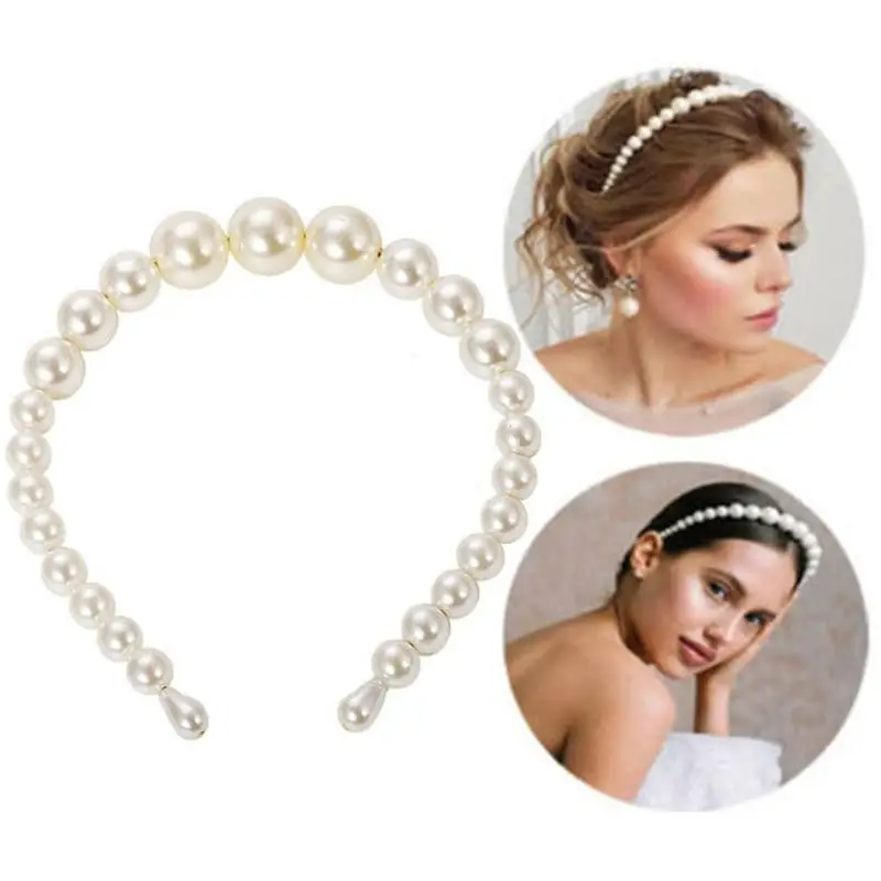 

Oversize Large Ivory white Pearl Headband Full Pearl Women Hair Band Crown Trendy Headwear Hair Accessories
