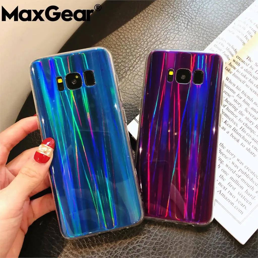 

MaxGear Luxury Rainbow Glitter Silicon Case For Samsung Galaxy S6 S7 Edge S8 S9 Plus Note 8 Cell Phone Cool Laser Shining Cover