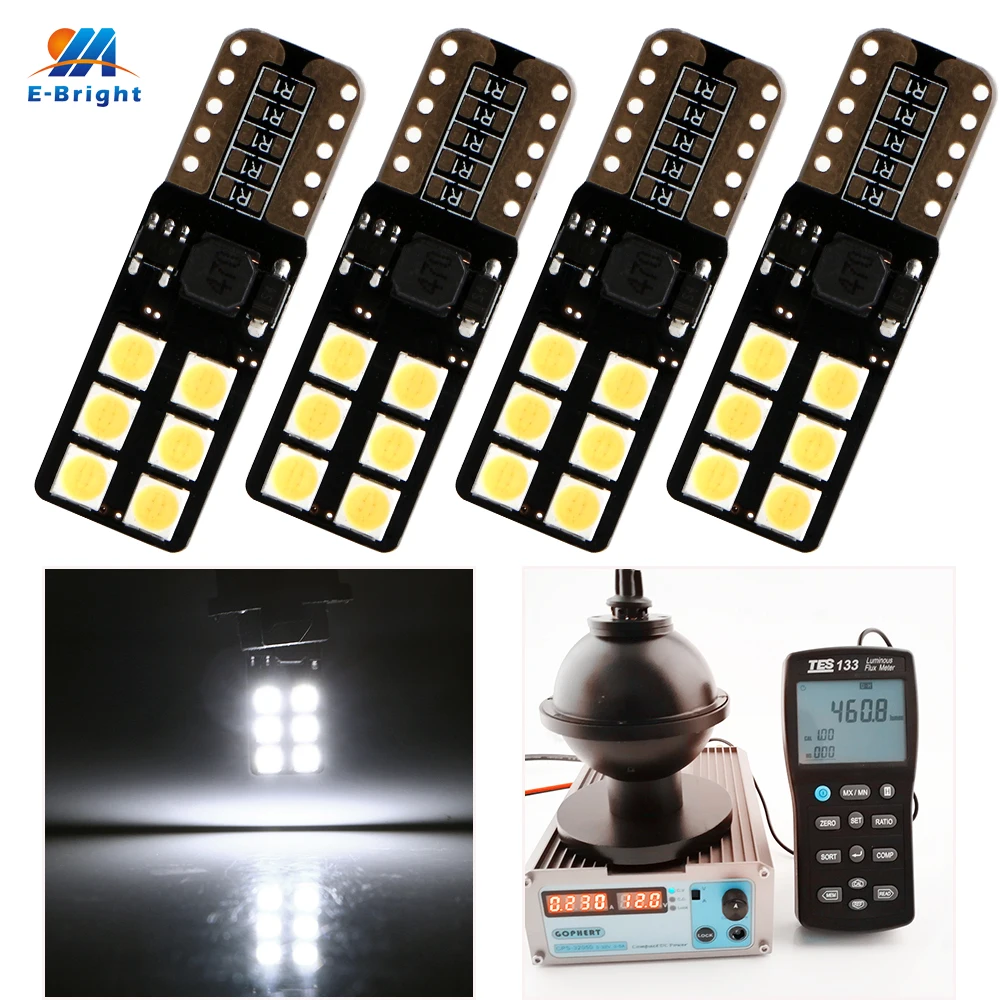 

YM E-Bright 4-Pack Canbus Led T10 194 168 W5W 194 Led 3030 12 SMD Led No Error 460Lm Car Bulbs White Error Free