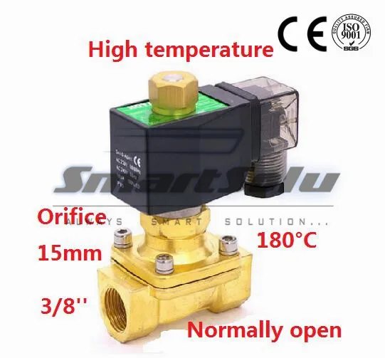 

Free shippingNormally open Brass high temperature steam 2 way solenoid electric valve for hot water 3/8 AC220V Orifice 15mm PTFE