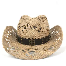 Handmade Weave Straw Western Cowboy Hat For Womem Men Summer Handwork Lifeguard Cowgirl Hombre Sombrero Hats