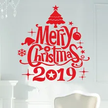 Etiqueta engomada de la pared de Feliz Navidad DIY 2019 pegatinas de impresión de letras Año nuevo inicio tienda Windows calcomanías decoraciones de Navidad 30(China)