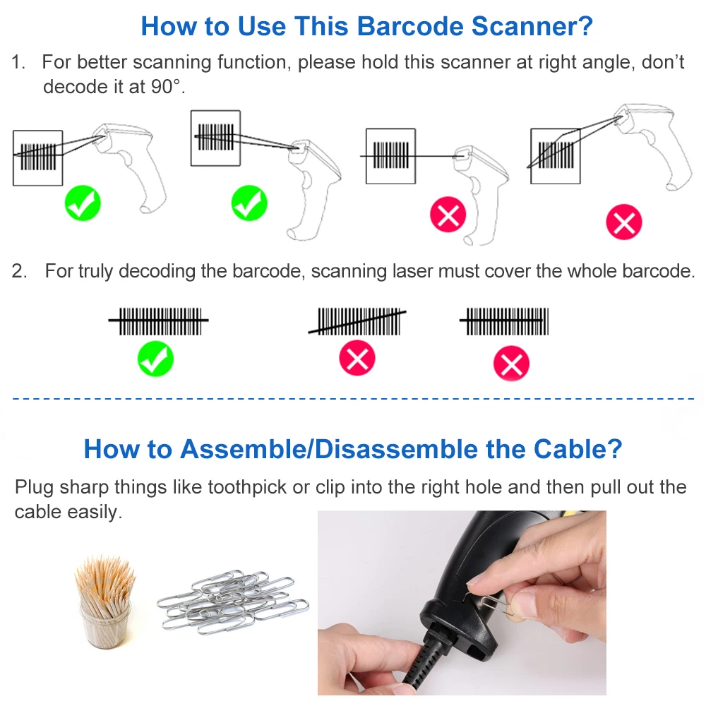 large format scanner New USB Or RS232 Cable Laser Barcode Scanner Handheld Wired 1D Barcode Scanning Gun for Supermarket smart scan