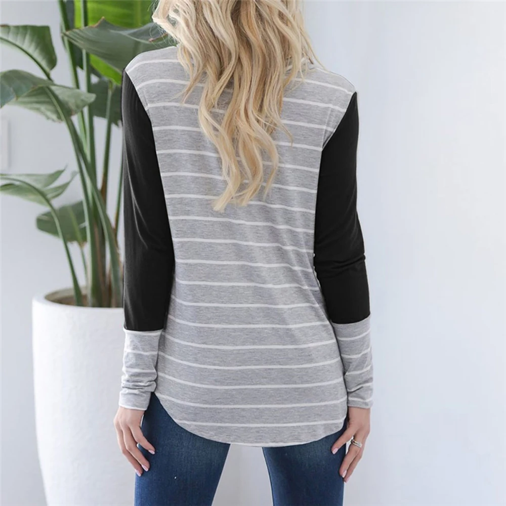 Pregnant Maternity Womens Nursing Clothes Stripe Long Sleeve Round Neck Breastfeeding Blouse Fashion Top Plus Size S-2XL