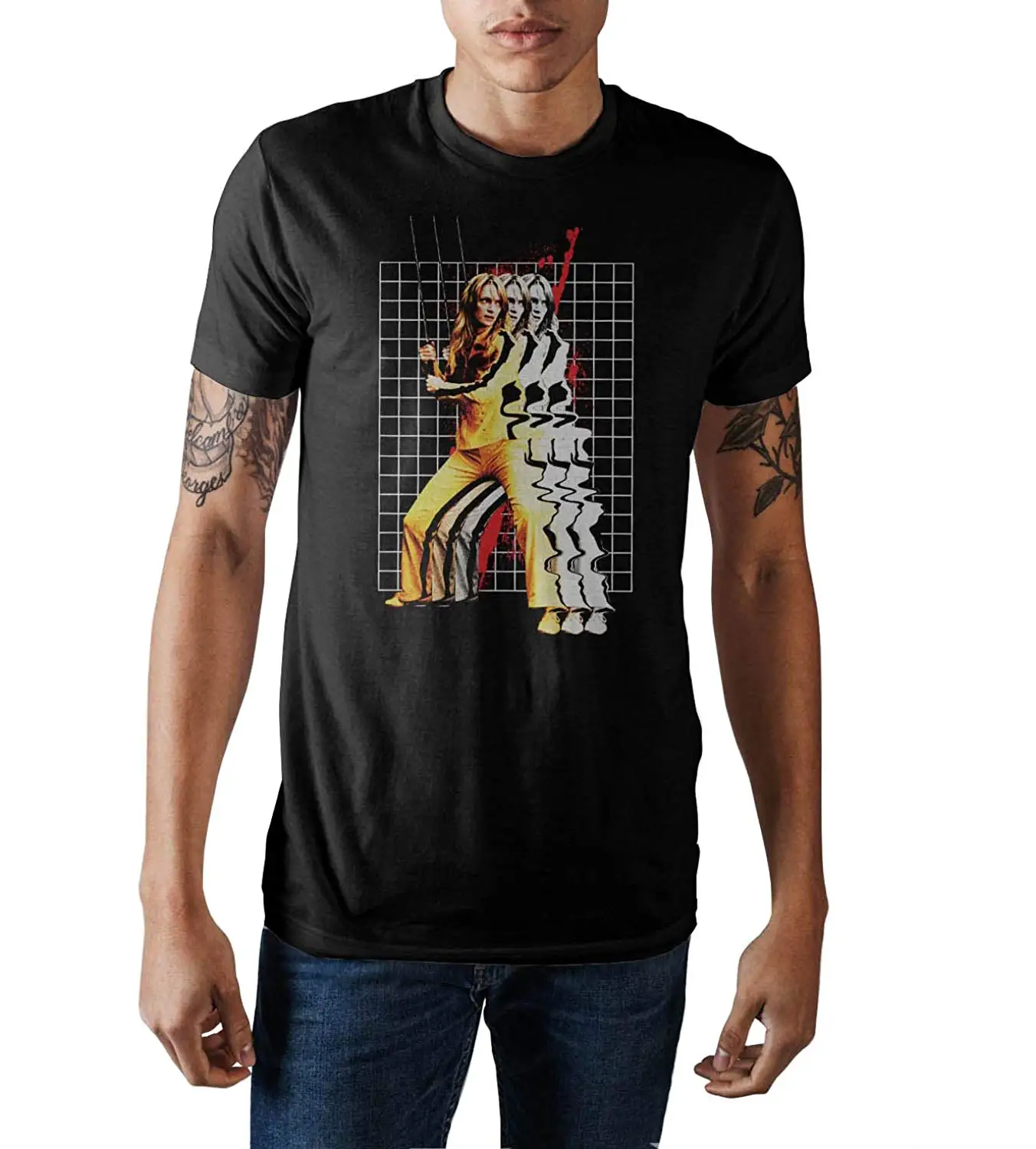 Черная футболка Kill Bill Beatrix Kiddo Warped Grid XX-большая свободная одежда | Мужская