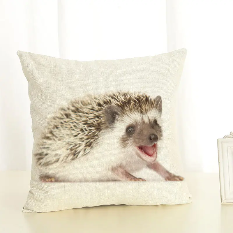 Cute Pet Cushion Cover 45x45cm Linen Printed Hedgehog Throw Pillow Covers Decorative Cushions Home Decor Decoration Accessories