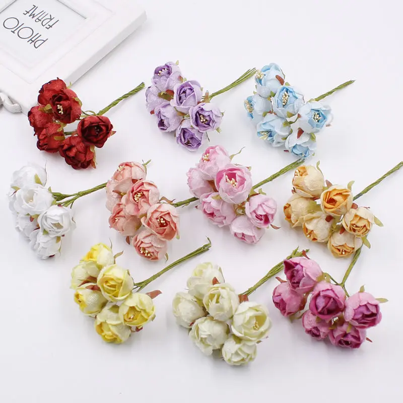 

6pcs/lot Mini Silk Artificial Rose Flowers Bouquet Wedding Decoration Paper Flower For DIY Scrapbooking Handmade Flower Ball