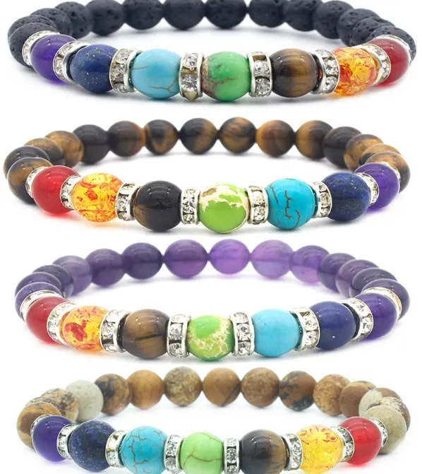 

8mm fgt433 mulitcolor rainbow elastic agate Onyx lava Bracelet energy Healing Balance Prayer Reiki Chakra Buddha Yoga Bangles