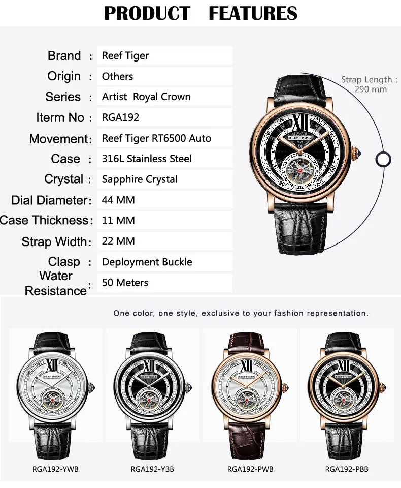 Reef Tiger/RT роскошные часы мужские спортивные Tourbillon автоматические механические кожаные водонепроницаемые часы Relogio Masculino RGA192