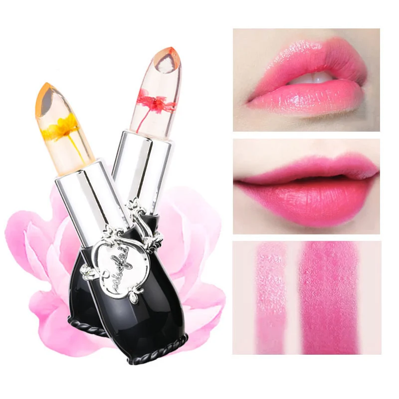 

MINFEI Transparent Jelly Lip Balm Lipstick with Flower Lasting Waterproof Color Change Temperature Lip Makeup Moisturizing TSLM2