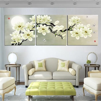 

Wall Art Picture Large Canvas Printed Framework Landscape Modular 3 Panels Magnolia Flowers Painting For Living Room Home Decor