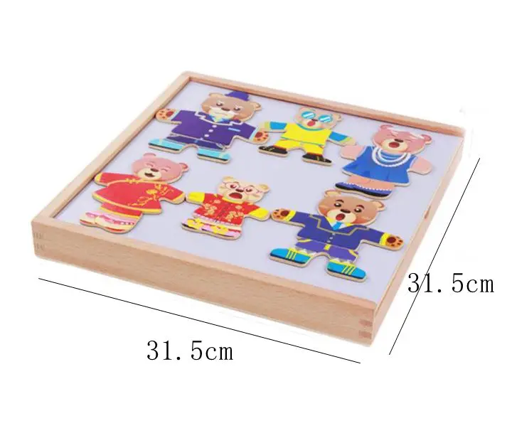Магнитный пазл Монтессори, медвежонок, деревянная головоломка в коробке, Детские обучающие игры, игрушки для детей