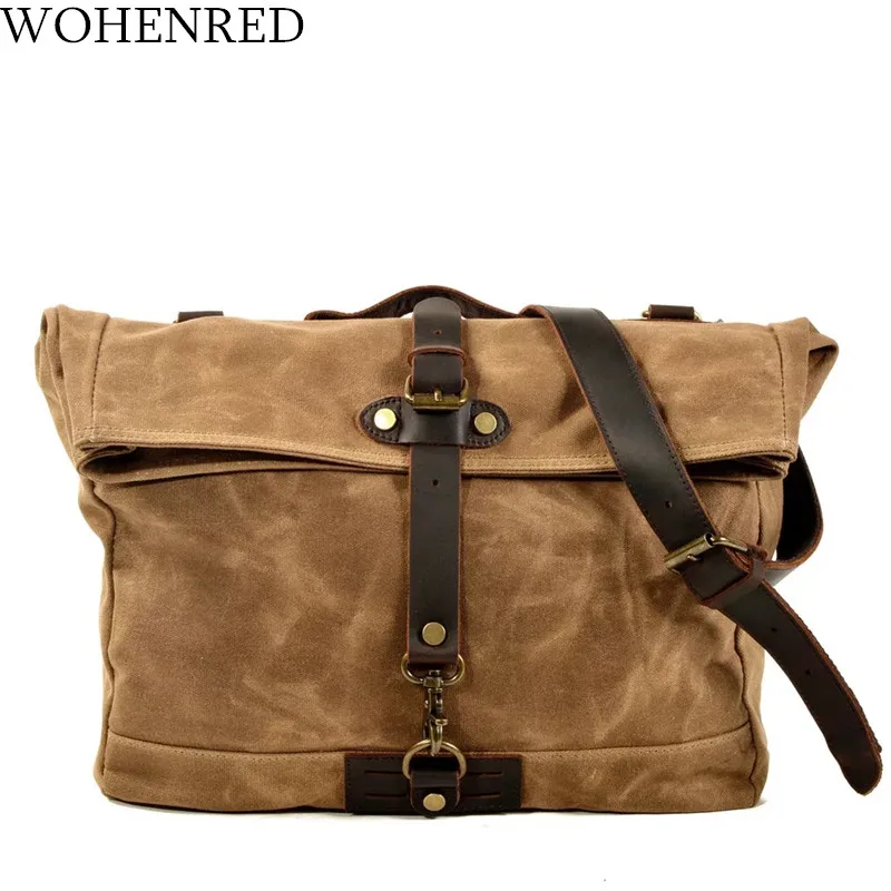 

WOHENRED Messenger Bags For Men Retro Canvas Satchel Laptop Briefcases Business Shoulder Bookbag Male Office Work Crossobdy Bag